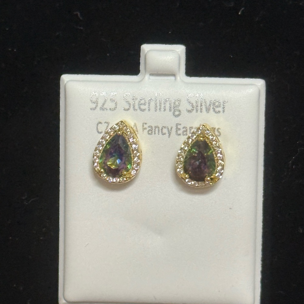 925 Sterling Silver earrings. Teardrop CZ Mystic Fire Topaz
Fall Sale!!